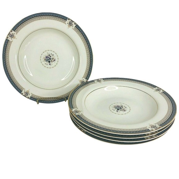 5 Mikasa Grande Ivory Tropez Rim Soup Bowls L5504 Japan 8 1/2” VTG Gray Floral - Picture 1 of 12